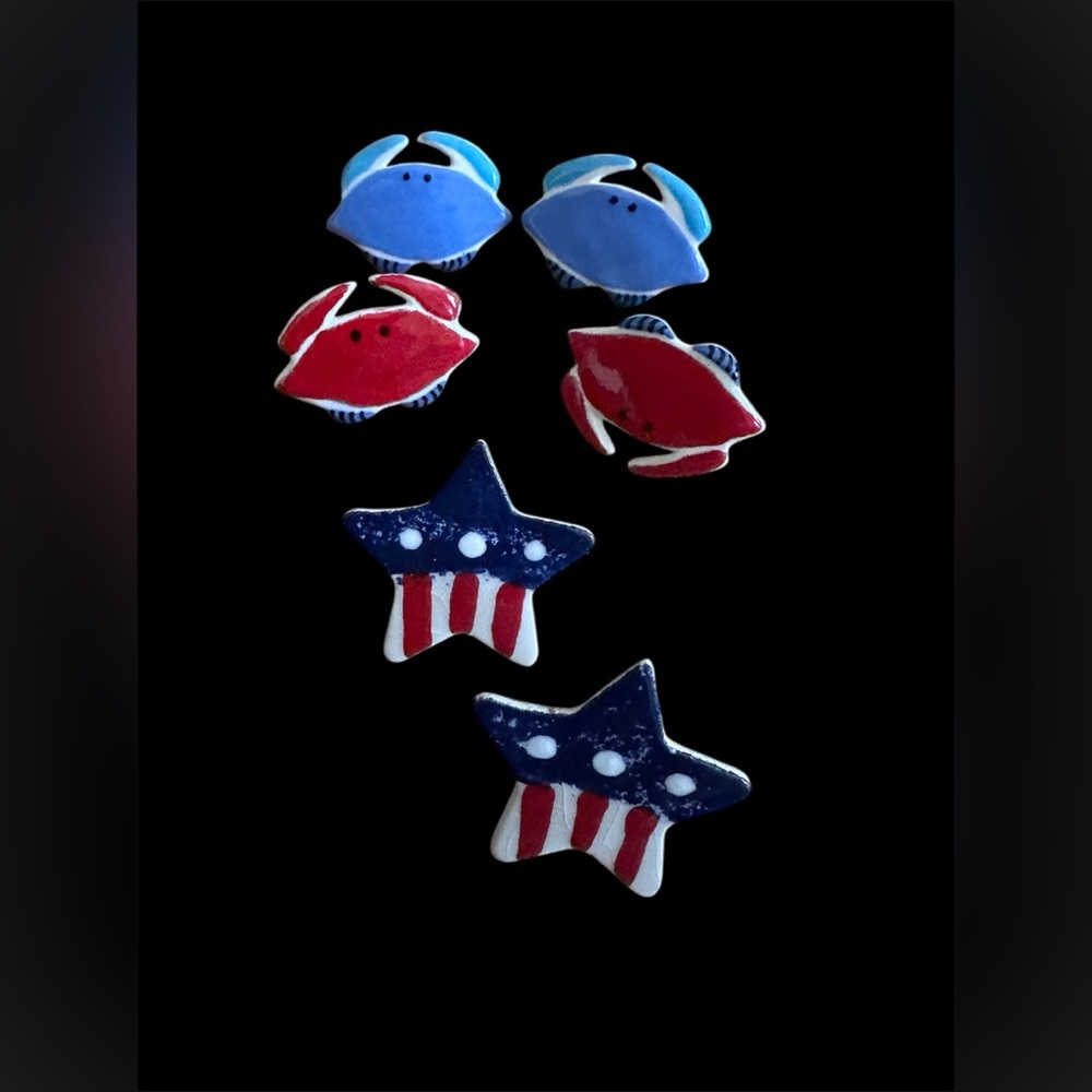 Patriotic Crab and Star Earrings Pre Owned
